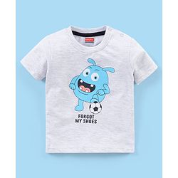 Babyhug Cotton Half Sleeves T-Shirt Striped & Monster Print - Grey Blue & Green