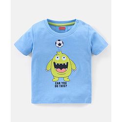 Babyhug Cotton Half Sleeves T-Shirt Striped & Monster Print - Grey Blue & Green