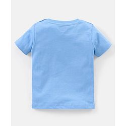 Babyhug Cotton Half Sleeves T-Shirt Striped & Monster Print - Grey Blue & Green