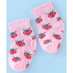Cute Walk by Babyhug Anti Bacterial Ankle Length Strawberry Print Socks Pack of 3 - Pink White & Red