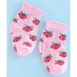 Cute Walk by Babyhug Anti Bacterial Ankle Length Strawberry Print Socks Pack of 3 - Pink White & Red