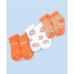 Cutewalk By Babyhug Anti Bacterial Ankle Length Socks Striped & Lemon Design Pack Of 3- Orange & White