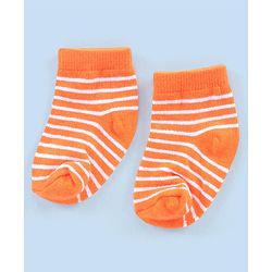 Cutewalk By Babyhug Anti Bacterial Ankle Length Socks Striped & Lemon Design Pack Of 3- Orange & White