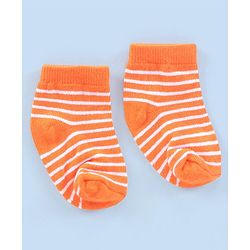 Cutewalk By Babyhug Anti Bacterial Ankle Length Socks Striped & Lemon Design Pack Of 3- Orange & White