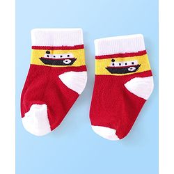 Cutewalk By Babyhug Anti Bacterial Ankle Length Vehicle Print Socks Pack Of 3 - Blue & Red