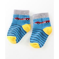Cutewalk By Babyhug Anti Bacterial Ankle Length Vehicle Print Socks Pack Of 3 - Blue & Red