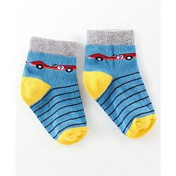 Cutewalk By Babyhug Anti Bacterial Ankle Length Vehicle Print Socks Pack Of 3 - Blue & Red