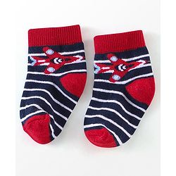 Cutewalk By Babyhug Anti Bacterial Ankle Length Vehicle Print Socks Pack Of 3 - Blue & Red