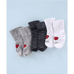Cute Walk by Babyhug Non Terry Anti Bacterial Ankle Length Stripes Socks Pack of 3 - Grey Black & White