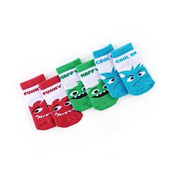 Cute Walk by Babyhug Non Terry Anti Bacterial Ankle Length Monster Design Socks Pack of 3 - Red Blue & Green