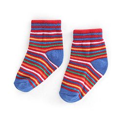 Cutewalk By Babyhug Antibacterial Ankle Length Socks Car & Stripes Design Pack Of 3- Blue & Red