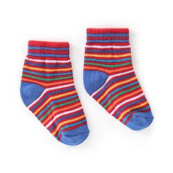 Cutewalk By Babyhug Antibacterial Ankle Length Socks Car & Stripes Design Pack Of 3- Blue & Red