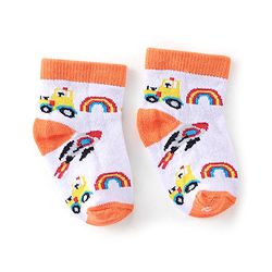 Cutewalk By Babyhug Antibacterial Ankle Length Socks Car & Stripes Design Pack Of 3- Blue & Red