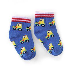 Cutewalk By Babyhug Antibacterial Ankle Length Socks Car & Stripes Design Pack Of 3- Blue & Red