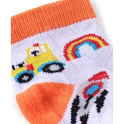 Cutewalk By Babyhug Antibacterial Ankle Length Socks Car & Stripes Design Pack Of 3- Blue & Red