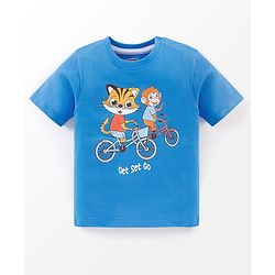Babyhug 100% Cotton Half Sleeves T-Shirt And Shorts Tiger & Monkey Print - Blue