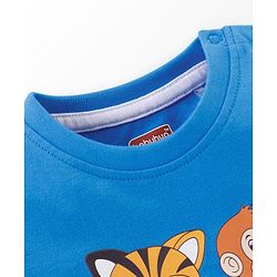 Babyhug 100% Cotton Half Sleeves T-Shirt And Shorts Tiger & Monkey Print - Blue
