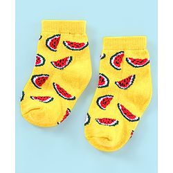 Cutewalk By Babyhug Anti Bacterial Ankle Length Watermelon Design Socks Pack Of 7 - Blue Yellow & Pink