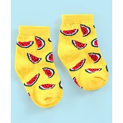 Cutewalk By Babyhug Anti Bacterial Ankle Length Watermelon Design Socks Pack Of 7 - Blue Yellow & Pink