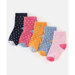 Cutewalk By Babyhug Anti Bacterial Ankle Length Socks Polka Dot Design Pack of 5- Pink Yellow & Blue