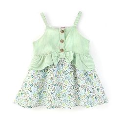 Babyhug Rayon Singlet Sleeves Frock With Floral Print - Green