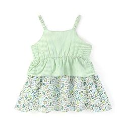 Babyhug Rayon Singlet Sleeves Frock With Floral Print - Green