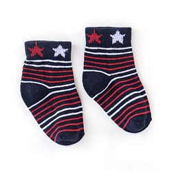 Cute Walk by Babyhug Non Terry Anti Bacterial Ankle Length Socks Stripes & Star Design Pack of 5 - Red Blue & White