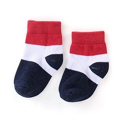 Cute Walk by Babyhug Non Terry Anti Bacterial Ankle Length Socks Stripes & Star Design Pack of 5 - Red Blue & White