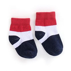 Cute Walk by Babyhug Non Terry Anti Bacterial Ankle Length Socks Stripes & Star Design Pack of 5 - Red Blue & White