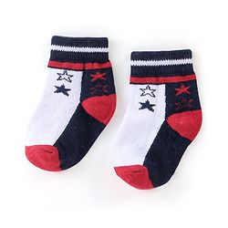 Cute Walk by Babyhug Non Terry Anti Bacterial Ankle Length Socks Stripes & Star Design Pack of 5 - Red Blue & White