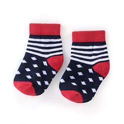 Cute Walk by Babyhug Non Terry Anti Bacterial Ankle Length Socks Stripes & Star Design Pack of 5 - Red Blue & White