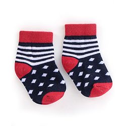 Cute Walk by Babyhug Non Terry Anti Bacterial Ankle Length Socks Stripes & Star Design Pack of 5 - Red Blue & White