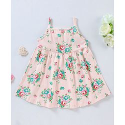 Babyhug 100% Cotton Knit Sleeveless Frock Floral Print - Pink