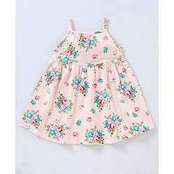 Babyhug 100% Cotton Knit Sleeveless Frock Floral Print - Pink