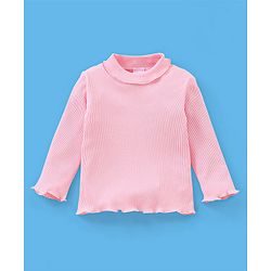 Babyhug 100% Cotton Full Sleeves Solid Colour T-Shirt With Dungaree Text Embroidered - Pink & Indigo