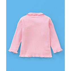 Babyhug 100% Cotton Full Sleeves Solid Colour T-Shirt With Dungaree Text Embroidered - Pink & Indigo