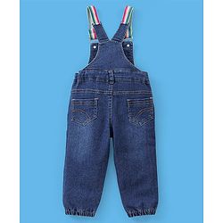 Babyhug 100% Cotton Full Sleeves Solid Colour T-Shirt With Dungaree Text Embroidered - Pink & Indigo