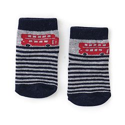 Cutewalk By Babyhug Antibacterial Ankle Length Socks Car & Stripes Design Pack Of 5- Navy Blue Red & Grey