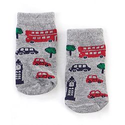 Cutewalk By Babyhug Antibacterial Ankle Length Socks Car & Stripes Design Pack Of 5- Navy Blue Red & Grey