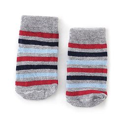 Cutewalk By Babyhug Antibacterial Ankle Length Socks Car & Stripes Design Pack Of 5- Navy Blue Red & Grey