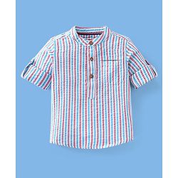 Babyhug Full Sleeves Striped One Pocket Kurta Shirt - Red