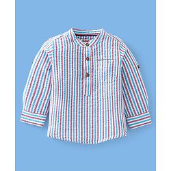 Babyhug Full Sleeves Striped One Pocket Kurta Shirt - Red
