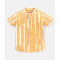 Babyhug 100% Cotton Half Sleeves Striped One Pocket Shirt - Yellow