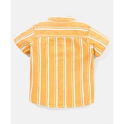 Babyhug 100% Cotton Half Sleeves Striped One Pocket Shirt - Yellow