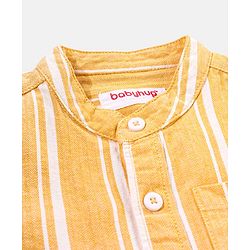 Babyhug 100% Cotton Half Sleeves Striped One Pocket Shirt - Yellow