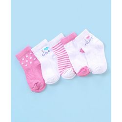 Cute Walk by Babyhug Non Terry Anti Bacterial Ankle Length Striped & Dots Design Socks Pack of 5 - White & Pink