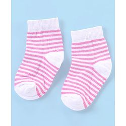 Cute Walk by Babyhug Non Terry Anti Bacterial Ankle Length Striped & Dots Design Socks Pack of 5 - White & Pink