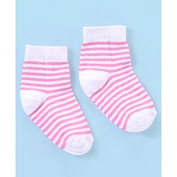 Cute Walk by Babyhug Non Terry Anti Bacterial Ankle Length Striped & Dots Design Socks Pack of 5 - White & Pink