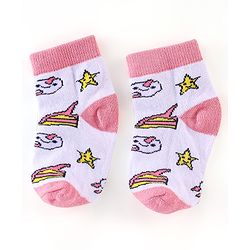 Cute Walk by Babyhug Non Terry Anti Bacterial Ankle Length Socks Unicorn Design Pack of 5 - Pink & White