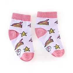 Cute Walk by Babyhug Non Terry Anti Bacterial Ankle Length Socks Unicorn Design Pack of 5 - Pink & White